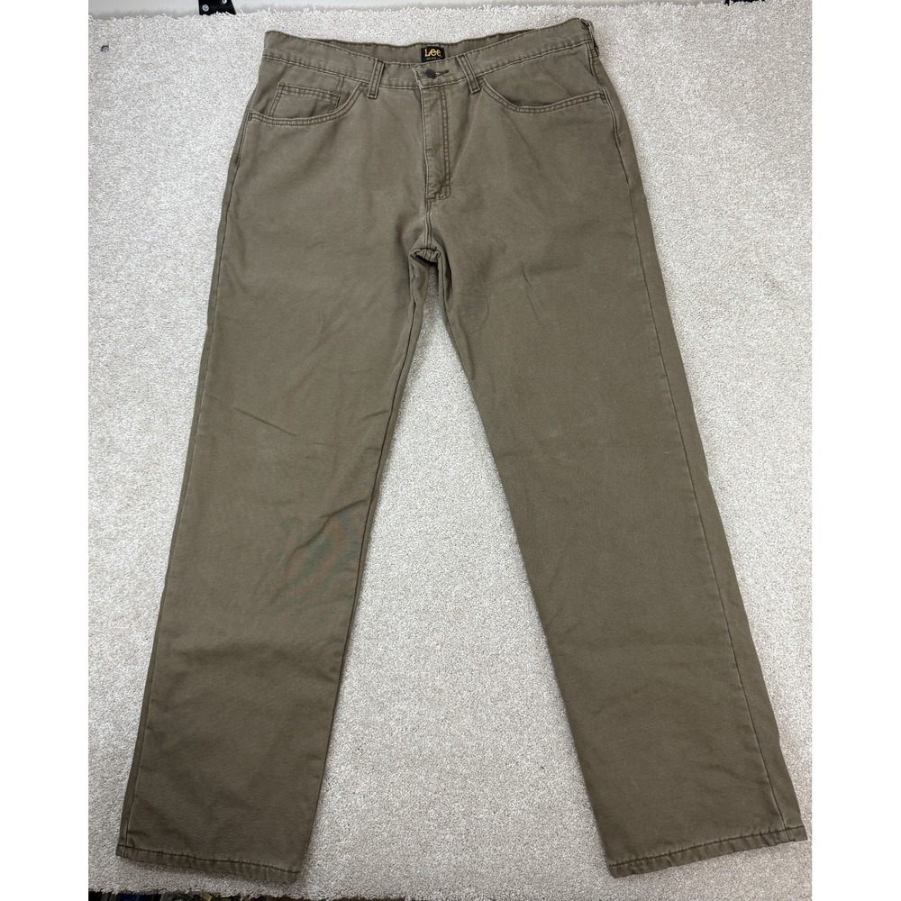 LEE Relaxed Fit Men's 38x34 Flannel Lined Canvas Pants Brown Workwear Stretch